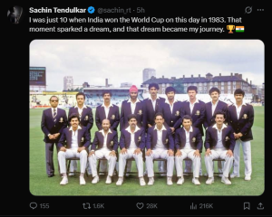 Tendulkar: 1983 World Cup Victory Ignited My Cricket Dream