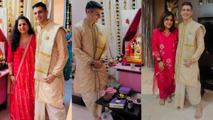 Mumbai Influencer's Saree Transformation: Son Turns Mom's Traditional Garment into Chic Festive Dhoti